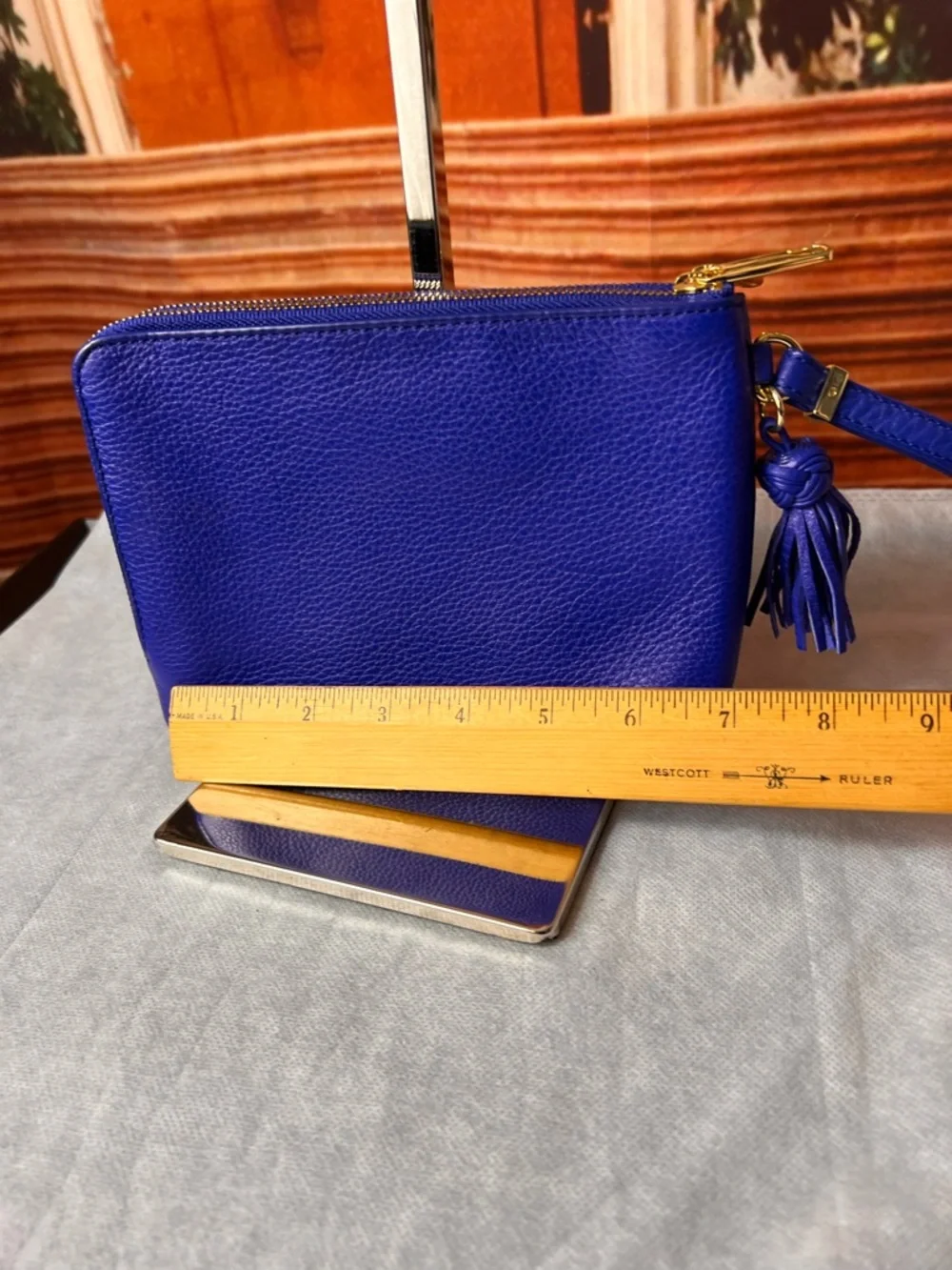Talbots Blue Leather Wristlet Clutch